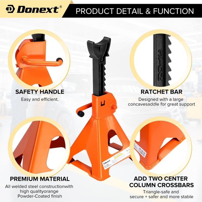 Donext حامل رافعة Donext بسعة 3 طن (6500 رطل) من الفولاذ، زوج واحد من حامل الرفع البرتقالي، حامل رافعة قابل للتعديل - Image 4